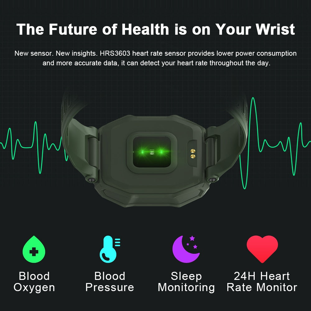 Rugged Smart Watch Men Outdoor Sports Waterproof Fitness Tracker