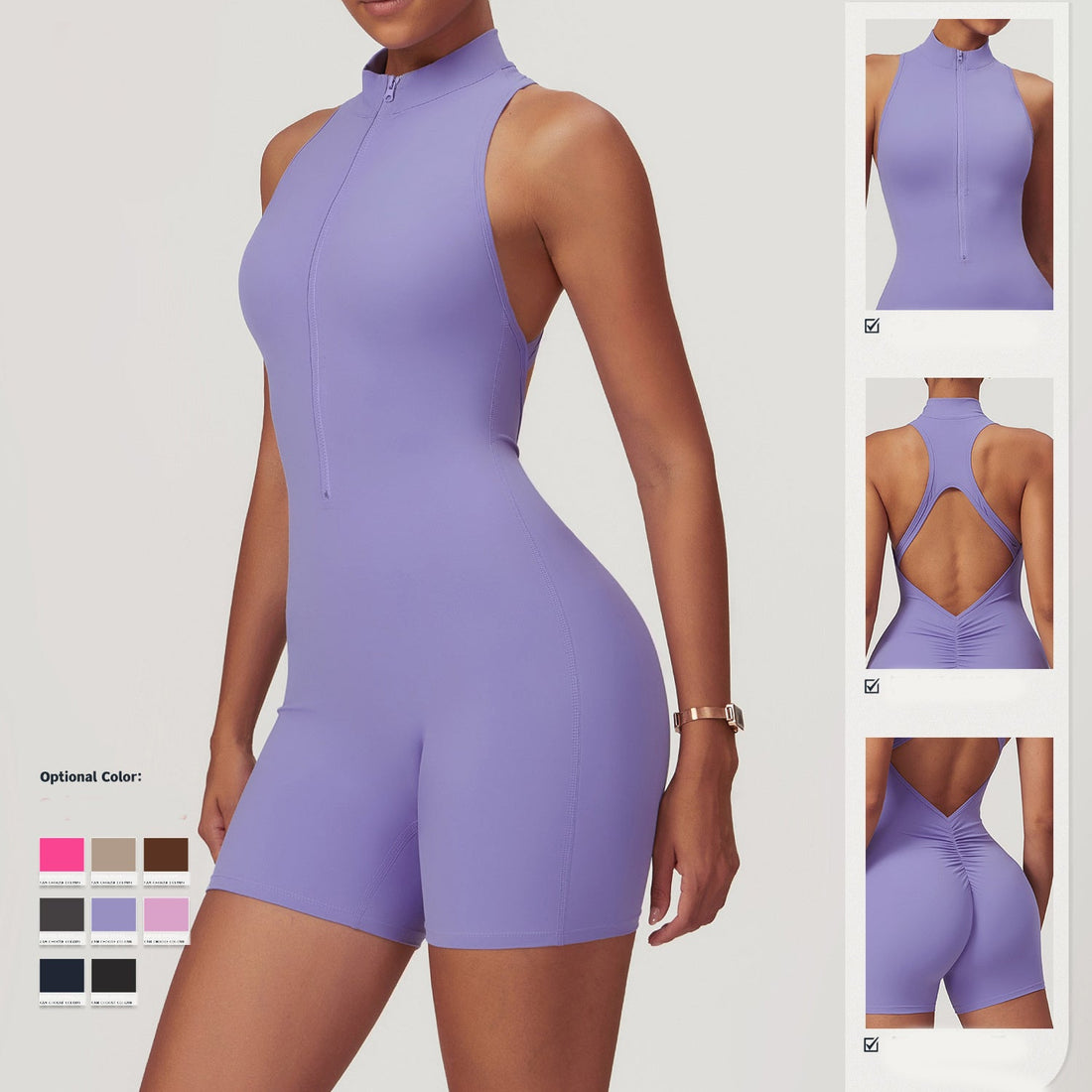 Women Yoga Jumpsuit Zipper Backless Summer Fitness Workout Bodysuit