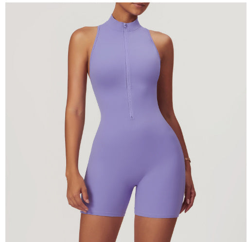 Women Yoga Jumpsuit Zipper Backless Summer Fitness Workout Bodysuit