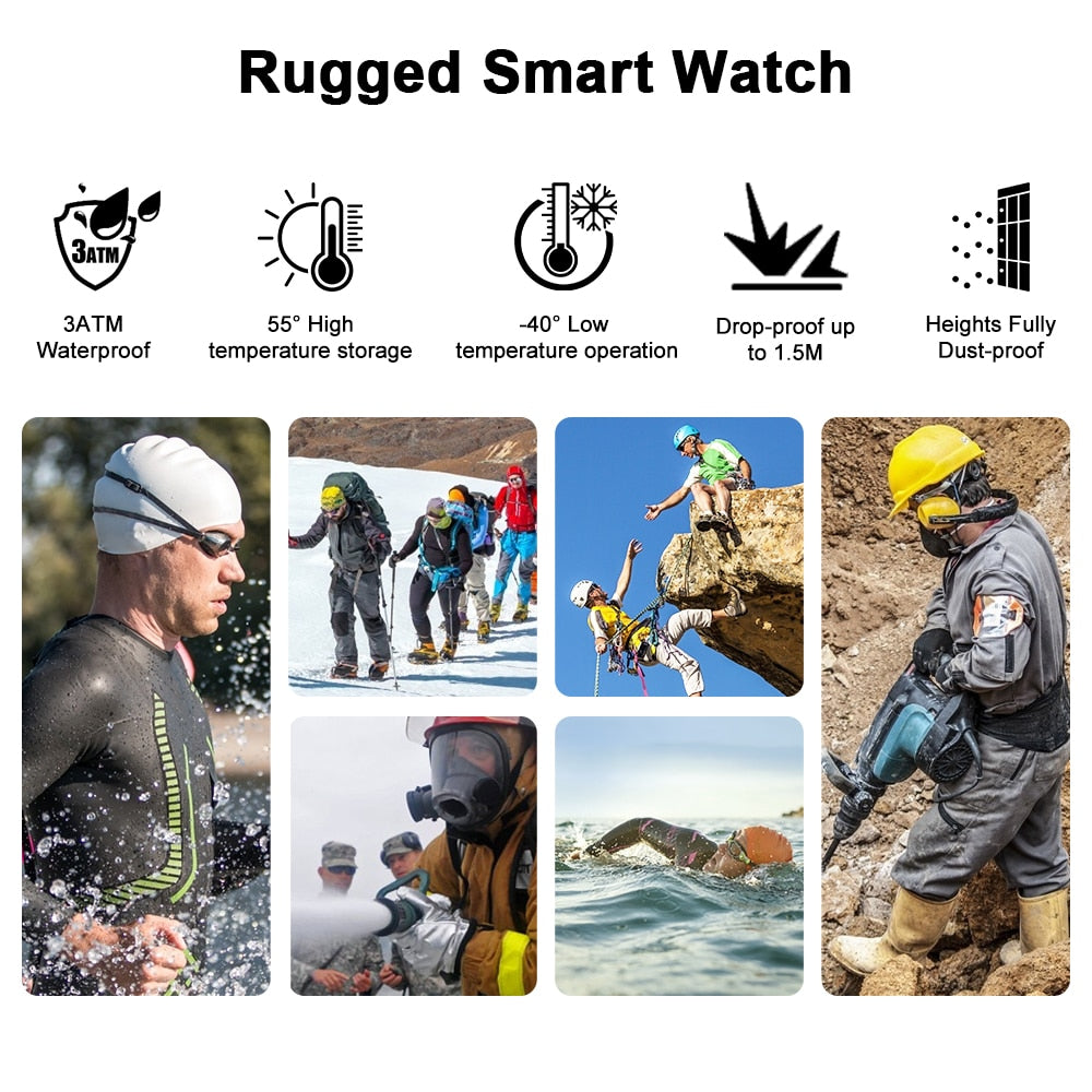 Rugged Smart Watch Men Outdoor Sports Waterproof Fitness Tracker