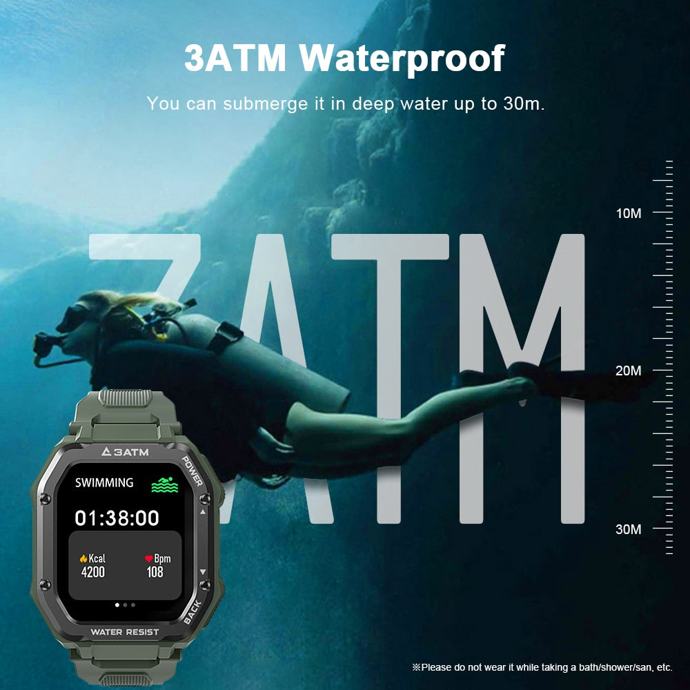 Rugged Smart Watch Men Outdoor Sports Waterproof Fitness Tracker