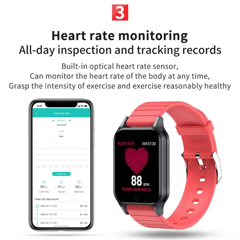 T96 Body Temperature Smart Watch Heart Rate Blood Pressure Tracker