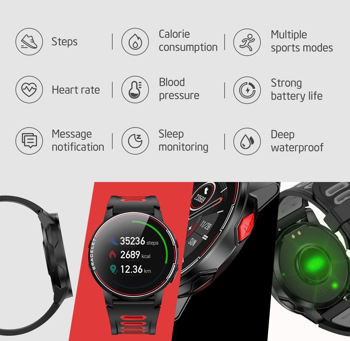 Professional Smart Watch IP68 Waterproof Fitness Tracker Heart Rate Monitor