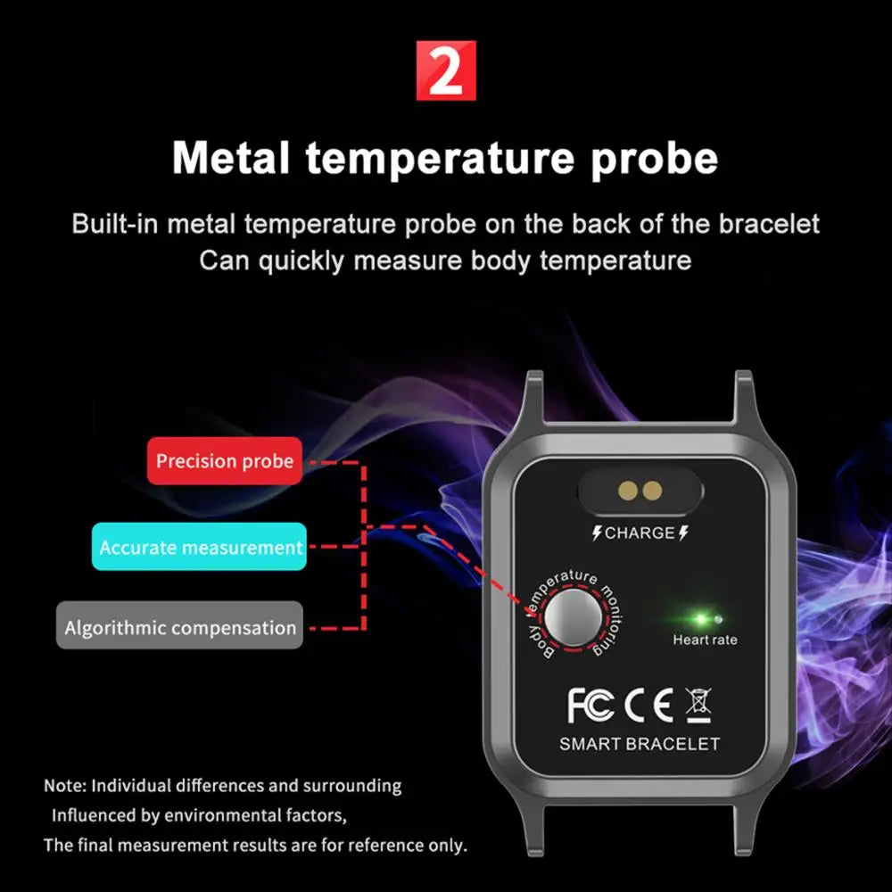 T96 Body Temperature Smart Watch Heart Rate Blood Pressure Tracker