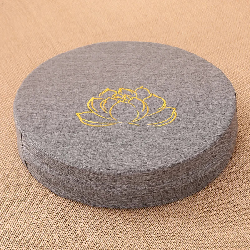 Round Linen Meditation Cushion 40x6cm Firm Floor Seat Tatami Pillow