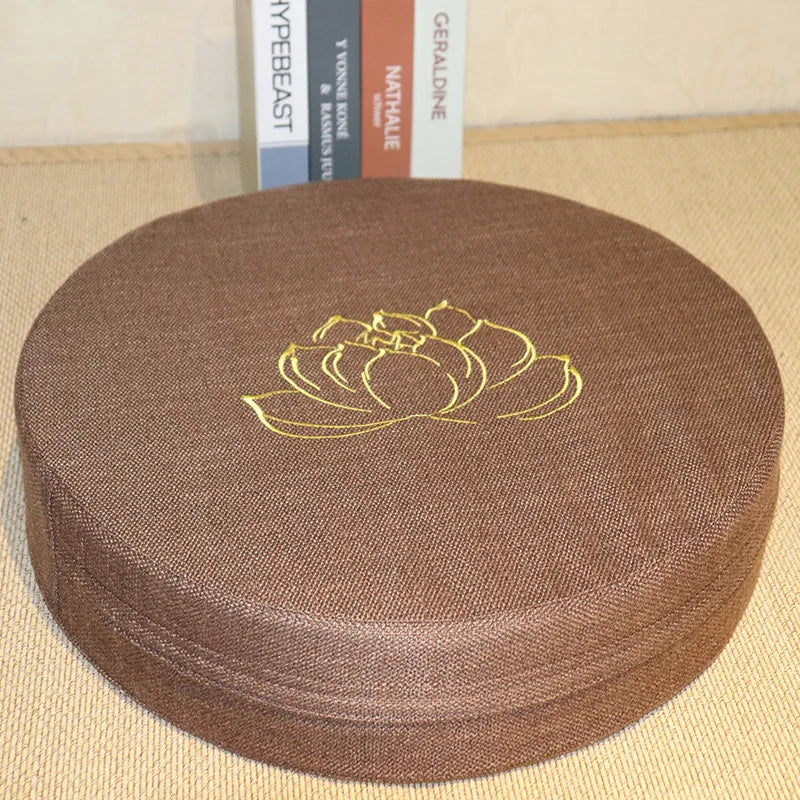 Round Linen Meditation Cushion 40x6cm Firm Floor Seat Tatami Pillow