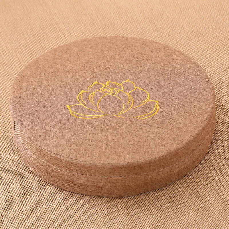 Round Linen Meditation Cushion 40x6cm Firm Floor Seat Tatami Pillow