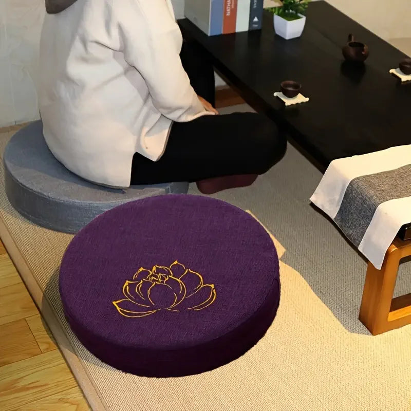 Round Linen Meditation Cushion 40x6cm Firm Floor Seat Tatami Pillow
