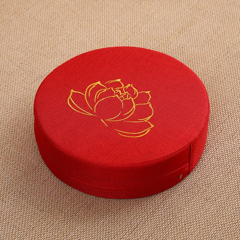 Round Linen Meditation Cushion 40x6cm Firm Floor Seat Tatami Pillow