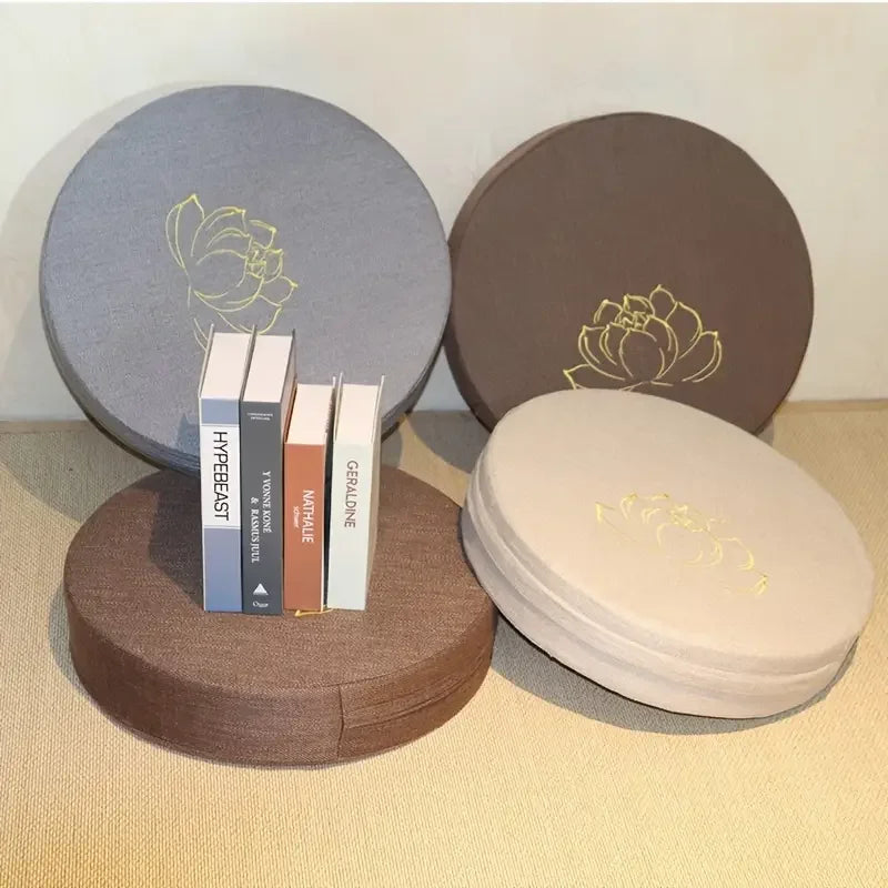 Round Linen Meditation Cushion 40x6cm Firm Floor Seat Tatami Pillow