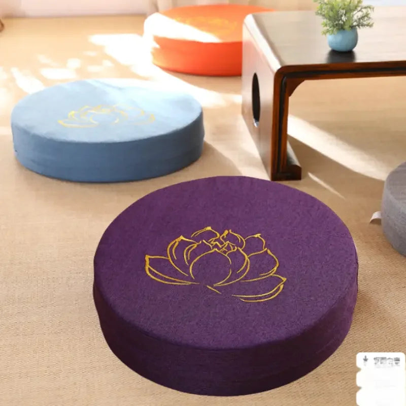Round Linen Meditation Cushion 40x6cm Firm Floor Seat Tatami Pillow