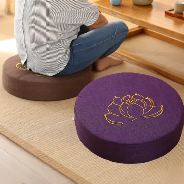 Round Linen Meditation Cushion 40x6cm Firm Floor Seat Tatami Pillow
