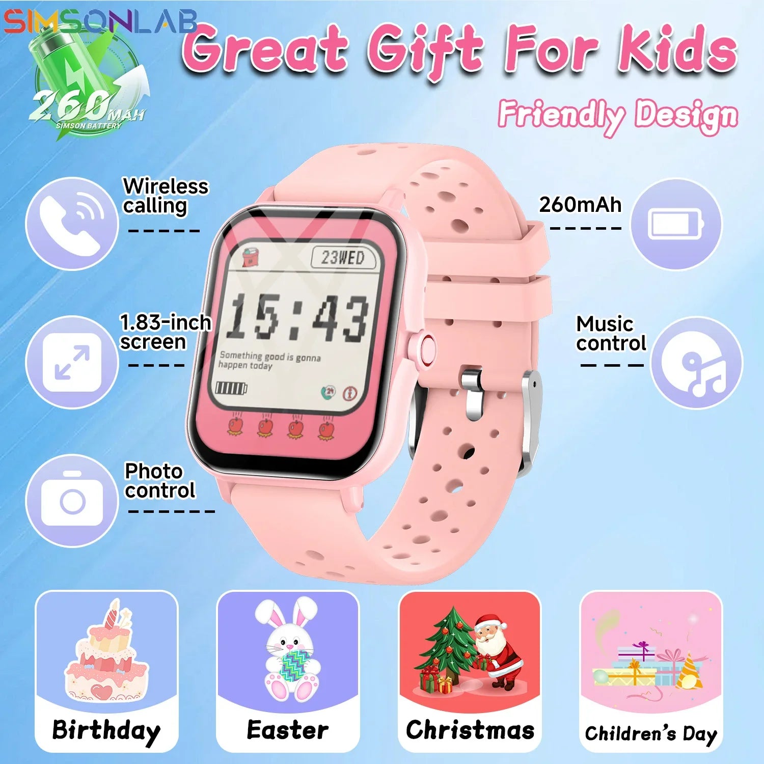 2026 Smartwatch 1.83 Inch Bluetooth Call Fitness Tracker Kids Adults