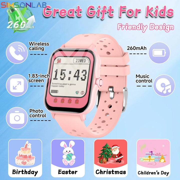 2026 Smartwatch 1.83 Inch Bluetooth Call Fitness Tracker Kids Adults