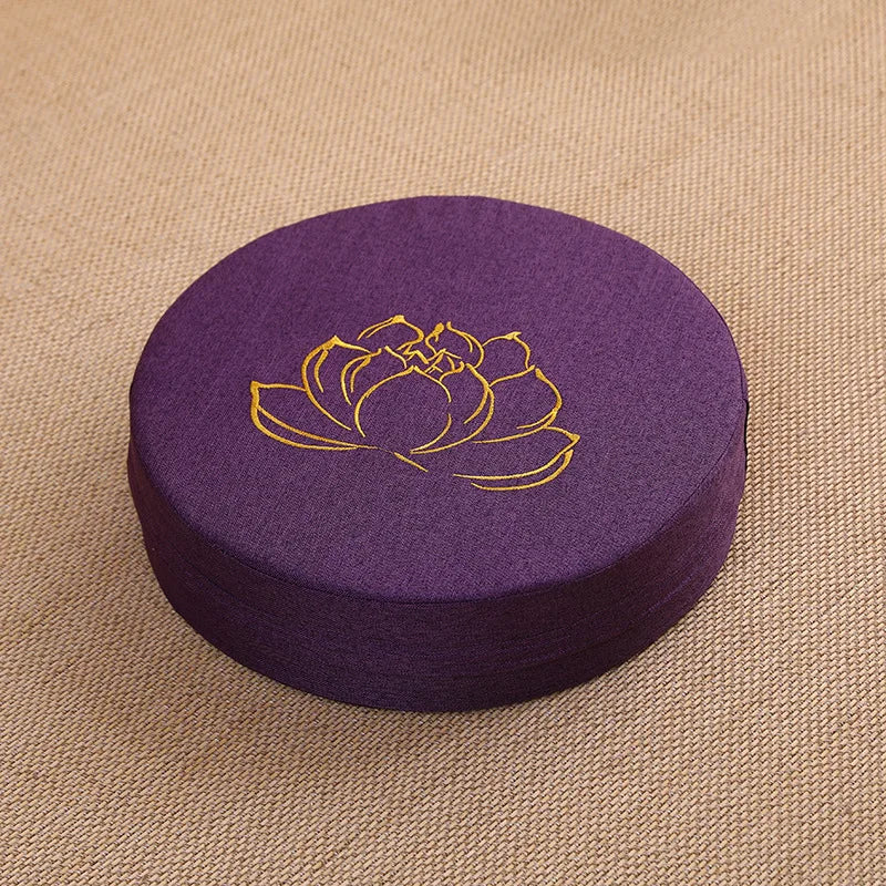 Round Linen Meditation Cushion 40x6cm Firm Floor Seat Tatami Pillow